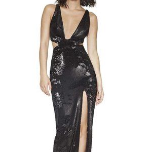 Black Heritage Cut-out Sides Sequin Prom Cocktail Gown Formal Dress